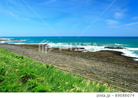 【宮崎県】晴天下の日南海岸（鬼の洗濯板） 89086074