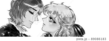 70年代少女漫画イケメン王子と見つめ合う金髪縦ロールお姫様の白黒イラスト 70年代少女漫画イケメン王子と見つめ合う金髪縦ロールお姫様の白黒イラスト 89086183