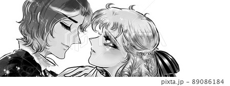 70年代少女漫画イケメン王子と見つめ合う金髪縦ロールお姫様の白黒イラスト 70年代少女漫画イケメン王子と見つめ合う金髪縦ロールお姫様の白黒イラスト 89086184