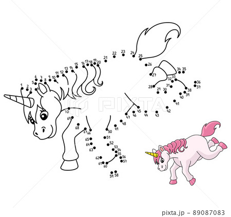 Dot to Dot Falling Unicorn Isolated Coloring Page 89087083