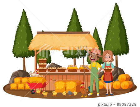 Farmers with fresh eggs and chickens 89087228