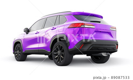Compact purple SUV with a hybrid engine and four-wheel drive for the city and suburban areas on a white isolated background. 3d illustration. Compact purple SUV with a hybrid engine and four-wheel drive for the city and suburban areas on a white isolated background. 3d illustration. 89087533