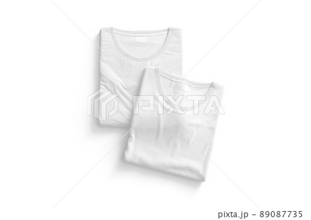 Blank white folded square t-shirt mock up pair, top view 89087735