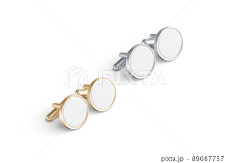 Blank round gold and silver cufflinks toggle mockup pair, isolated 89087737