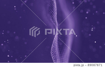 Data technology abstract futuristic illustration . Low poly shape with connecting dots and lines on dark background. 3D rendering . Big data visualization . 89087871