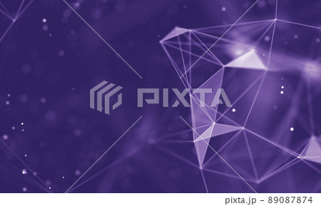 Data technology abstract futuristic illustration . Low poly shape with connecting dots and lines on dark background. 3D rendering . Big data visualization . 89087874