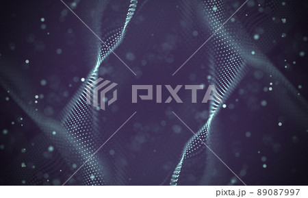 Data technology abstract futuristic illustration . Low poly shape with connecting dots and lines on dark background. 3D rendering . Big data visualization . 89087997