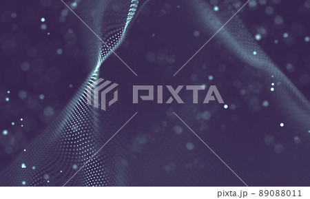 Data technology abstract futuristic illustration . Low poly shape with connecting dots and lines on dark background. 3D rendering . Big data visualization . 89088011