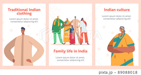 Indian Family Wear Traditional Clothes Isolated on White Background. Young Smiling Male and Female Characters Parents 89088018