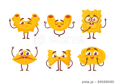 Set of Funny Pasta Characters, Noodles with Cute Faces, Hands and Feet, Comic Spaghetti, Rigati or Fettuccine Personages Set of Funny Pasta Characters, Noodles with Cute Faces, Hands and Feet, Comic Spaghetti, Rigati or Fettuccine Personages 89088080