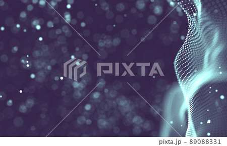 Data technology abstract futuristic illustration . Low poly shape with connecting dots and lines on dark background. 3D rendering . Big data visualization . 89088331