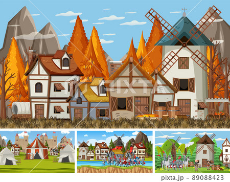 Set of different scene medieval 89088423