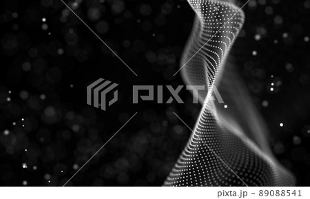 Data technology abstract futuristic illustration . Low poly shape with connecting dots and lines on dark background. 3D rendering . Big data visualization . 89088541