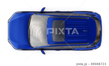 Compact dark blue SUV with a hybrid engine and four-wheel drive for the city and suburban areas on a white isolated background. 3d illustration. 89088723