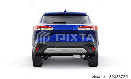 Compact dark blue SUV with a hybrid engine and four-wheel drive for the city and suburban areas on a white isolated background. 3d illustration. 89088726