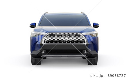 Compact dark blue SUV with a hybrid engine and four-wheel drive for the city and suburban areas on a white isolated background. 3d illustration. Compact dark blue SUV with a hybrid engine and four-wheel drive for the city and suburban areas on a white isolated background. 3d illustration. 89088727