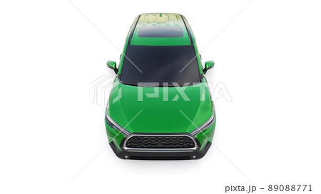 Compact green SUV with a hybrid engine and four-wheel drive for the city and suburban areas on a white isolated background. 3d illustration. 89088771