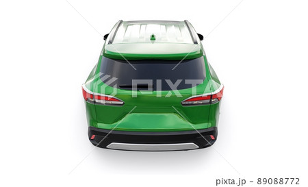 Compact green SUV with a hybrid engine and four-wheel drive for the city and suburban areas on a white isolated background. 3d illustration. Compact green SUV with a hybrid engine and four-wheel drive for the city and suburban areas on a white isolated background. 3d illustration. 89088772