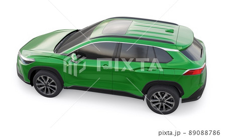 Compact green SUV with a hybrid engine and four-wheel drive for the city and suburban areas on a white isolated background. 3d illustration. Compact green SUV with a hybrid engine and four-wheel drive for the city and suburban areas on a white isolated background. 3d illustration. 89088786