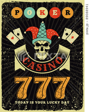Casino poster. Vintage stylized placard for casino slot machines cards gambling dice recent vector template with place for text Casino poster. Vintage stylized placard for casino slot machines cards gambling dice recent vector template with place for text 89088941