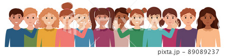 Group of children. Diverse elementary school children with different cultures and skin color. Vector illustration 89089237