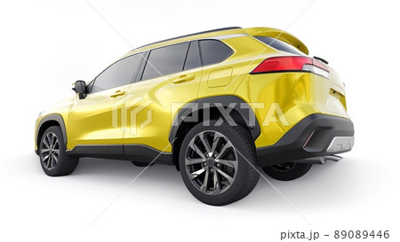 Compact SUV with a hybrid engine and four-wheel drive for the city and suburban areas on a white isolated background. 3d illustration. Compact SUV with a hybrid engine and four-wheel drive for the city and suburban areas on a white isolated background. 3d illustration. 89089446