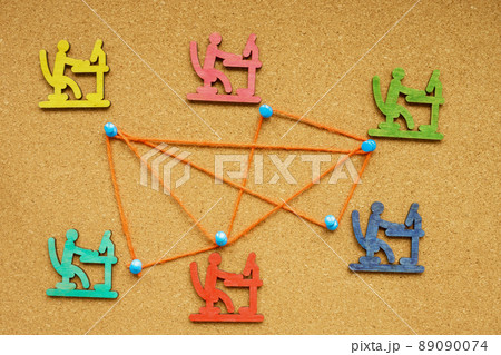 Communication in company. Thumb tacks connected with a rope. Communication in company. Thumb tacks connected with a rope. 89090074