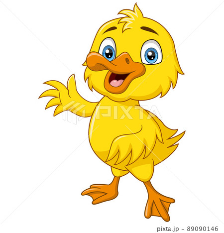 Cute baby duck cartoon waving hand 89090146