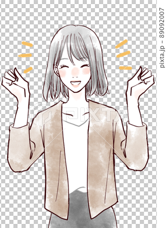 笑顔でガッツポーズをする女性 89092007