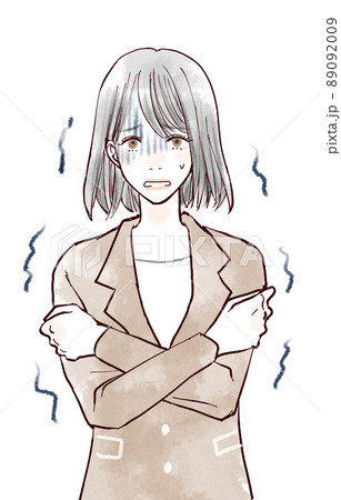 腕を抱えて震える女性 89092009