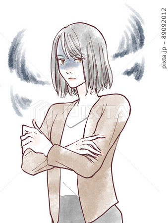 静かに怒ってにらみつける女性のイラスト素材 [89092012] - PIXTA