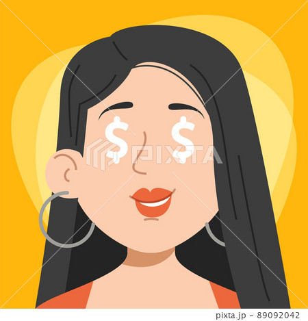 A greedy woman, dollar signs in eyes A greedy woman, dollar signs in eyes 89092042