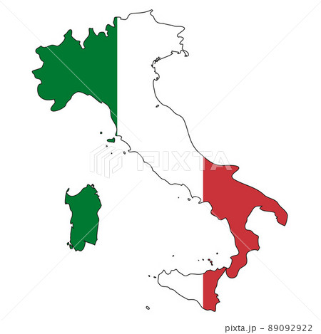 Italy map with flag - outline of a state with a national flag