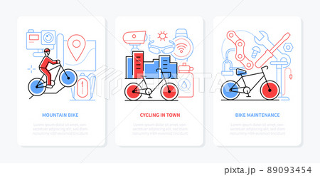 Cycling and riding a bike - line design style banners set 89093454