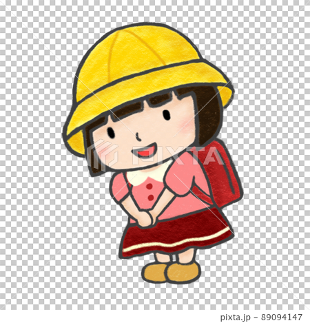 色鉛筆手描きイラスト 挨拶する小学生 女の子のイラスト素材 色鉛筆手描きイラスト 挨拶する小学生 女の子のイラスト素材