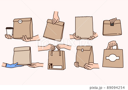 Set of people get food with takeaway delivery  89094254