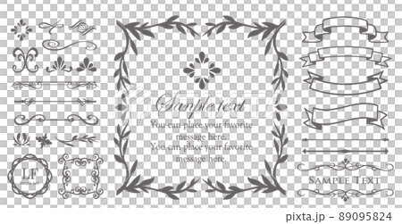 デザイン素材。アンティークな飾り罫のセット。 89095824