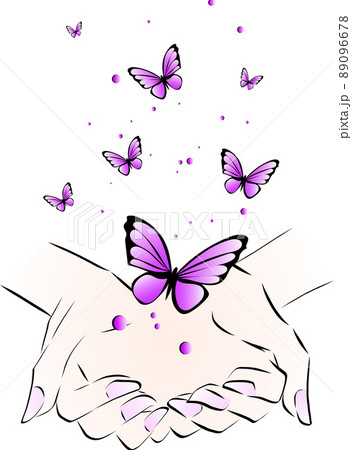 羽ばたく蝶と女性の手のイラスト素材 [89096678] - PIXTA