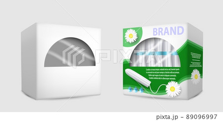 Feminine hygiene tampon packaging box mockup set, vector isolated illustration 89096997