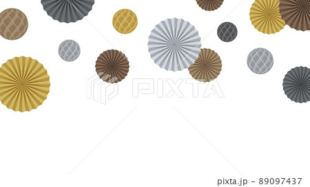 誕生日パーティーの紙の飾り_ペーパーファンとハニカムボールのフレーム_レトロ_16:9 89097437