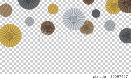 誕生日パーティーの紙の飾り_ペーパーファンとハニカムボールのフレーム_レトロ_16:9 89097437