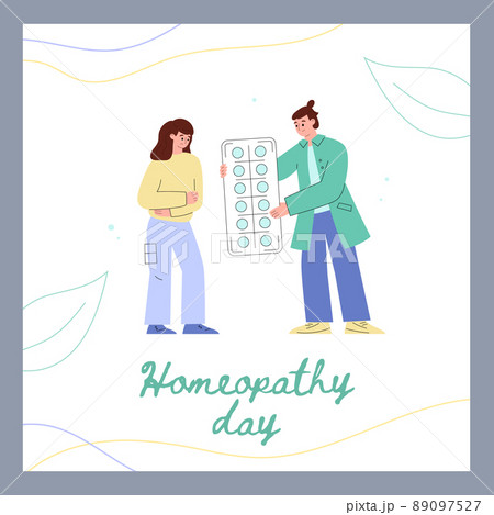 Homeopathy day banner with homeopath or naturopath, flat vector illustration. Homeopathy day banner with homeopath or naturopath, flat vector illustration. 89097527