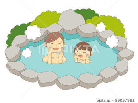 温泉イラスト 親子1 主線ありのイラスト素材 0979