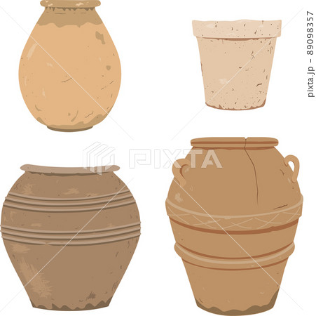 Old clay pot. Antique terracotta pottery, design element for home or patio decor. Vector illustration isolated on white 89098357