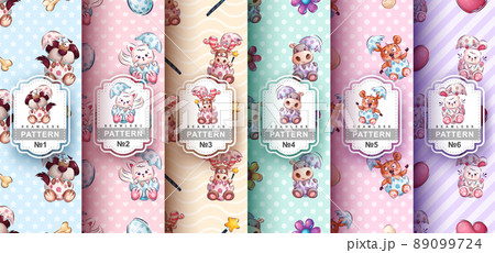 Set childish cartoon character egg animal seamless pattern 89099724