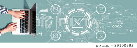 Checklist concept with person using a laptop Checklist concept with person using a laptop 89100292