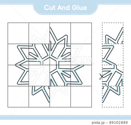 Cut and glue, cut parts of Snowflake and glue them. Educational children game, printable worksheet, vector illustration 89102889