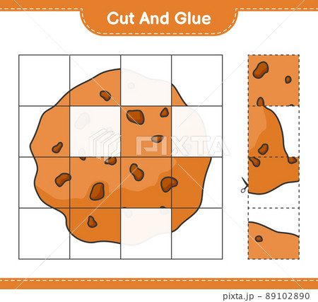 Cut and glue, cut parts of Cookie and glue them. Educational children game, printable worksheet, vector illustration 89102890