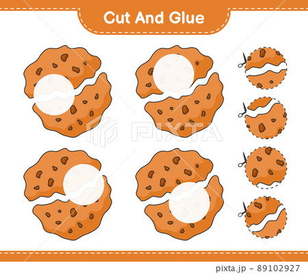 Cut and glue, cut parts of Cookie and glue them. Educational children game, printable worksheet, vector illustration 89102927