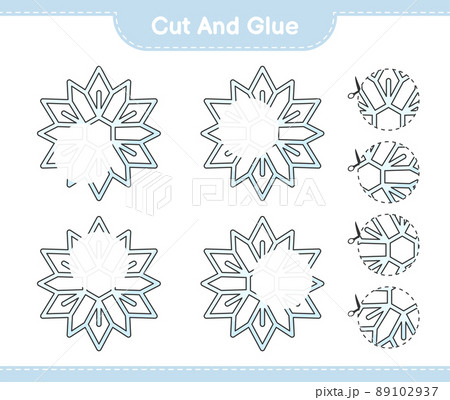 Cut and glue, cut parts of Snowflake and glue them. Educational children game, printable worksheet, vector illustration 89102937